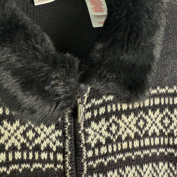 Liz Claiborne Sweater Meg Allen Ramie Cotton Zip Up Removable Faux Fur Collar Sm - Picture 8 of 9
